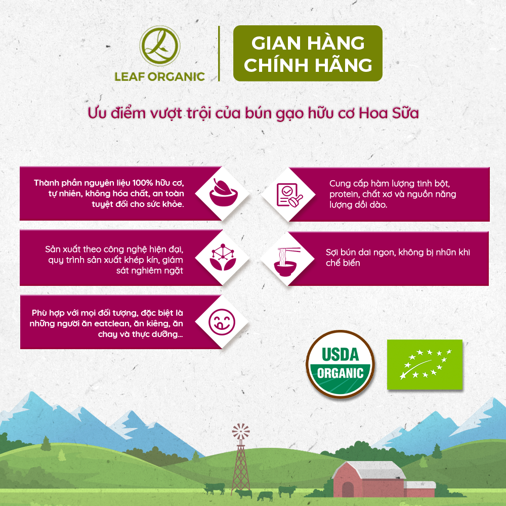 Mô tả Bún gạo hữu cơ Hoa Sữa Foods 250g/hộp Sợi mềm dai, không bị nhũn - 3