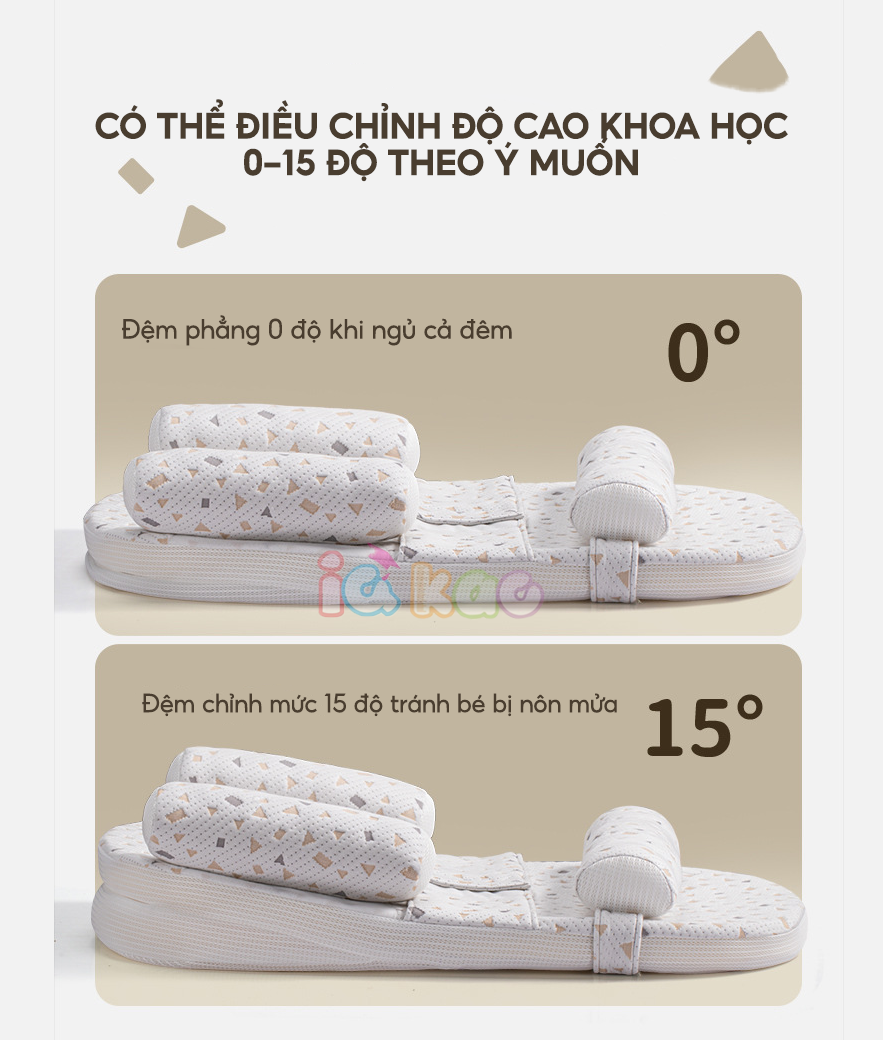Mô tả Đệm Gối Chống Trào Ngược Sơ Sinh IQKAO Tặng Chăn Ủ Choàng, Kèm Gối Chặn Giúp Bé Ngủ Ngon, Hỗ Trợ Tiêu Hóa Chống Nôn BI01 - 5
