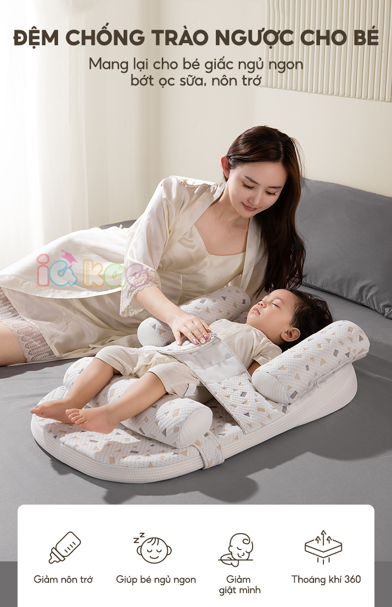 Mô tả Đệm Gối Chống Trào Ngược Sơ Sinh IQKAO Tặng Chăn Ủ Choàng, Kèm Gối Chặn Giúp Bé Ngủ Ngon, Hỗ Trợ Tiêu Hóa Chống Nôn BI01 - 2
