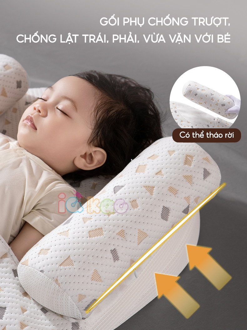 Mô tả Đệm Gối Chống Trào Ngược Sơ Sinh IQKAO Tặng Chăn Ủ Choàng, Kèm Gối Chặn Giúp Bé Ngủ Ngon, Hỗ Trợ Tiêu Hóa Chống Nôn BI01 - 11