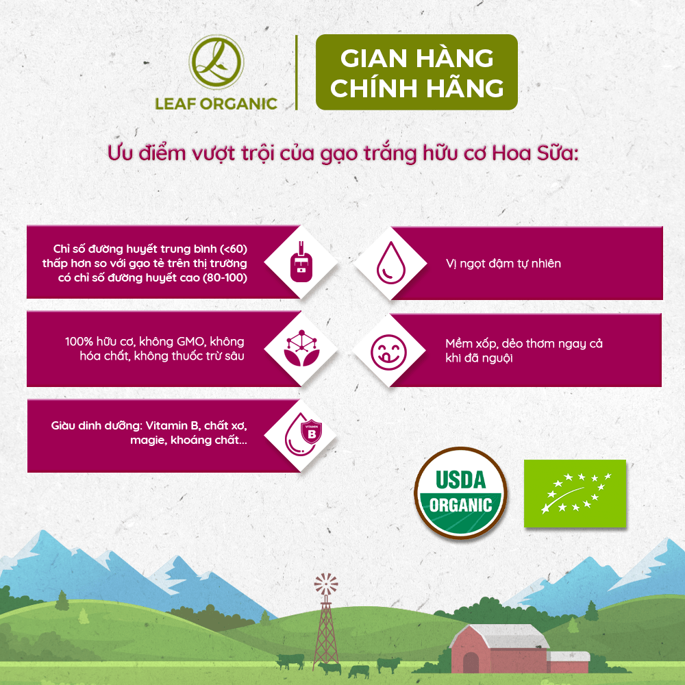 Mô tả Gạo trắng hữu cơ ST25 Hoa Sữa Foods 1kg/hộp - 3