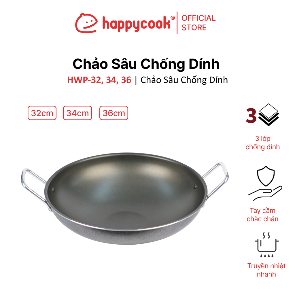 Mô tả Chảo chống dính sâu lòng 2 quai, chịu nhiệt tốt 32, 34, 36cm HAPPYCOOK - 1