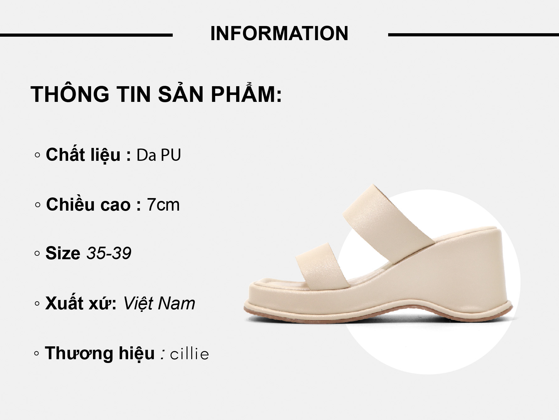 Mô tả Dép Đế Xuồng Nữ Cillie Quai Ngang Đế Bánh Mì Cao 7p Da Mềm Êm Chân 1057 - 1