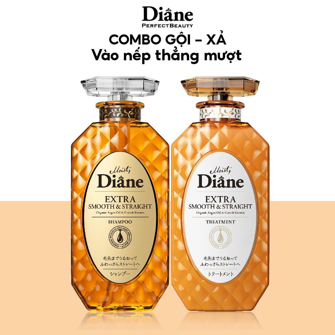 Mô tả Combo dầu gội xả vào nếp tóc thẳng mượt phục hồi khô xơ hư tổn Moist Diane Extra Smooth & Straight - 1