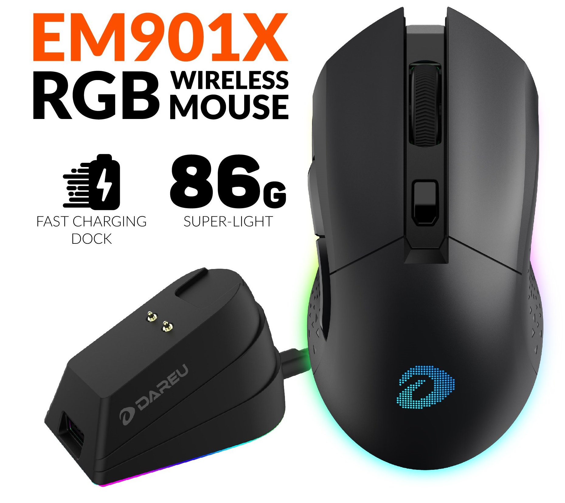Mô tả Chuột Gaming không dây Dareu EM901X RGB - SUPERLIGHT, Kèm dock sạc - 3