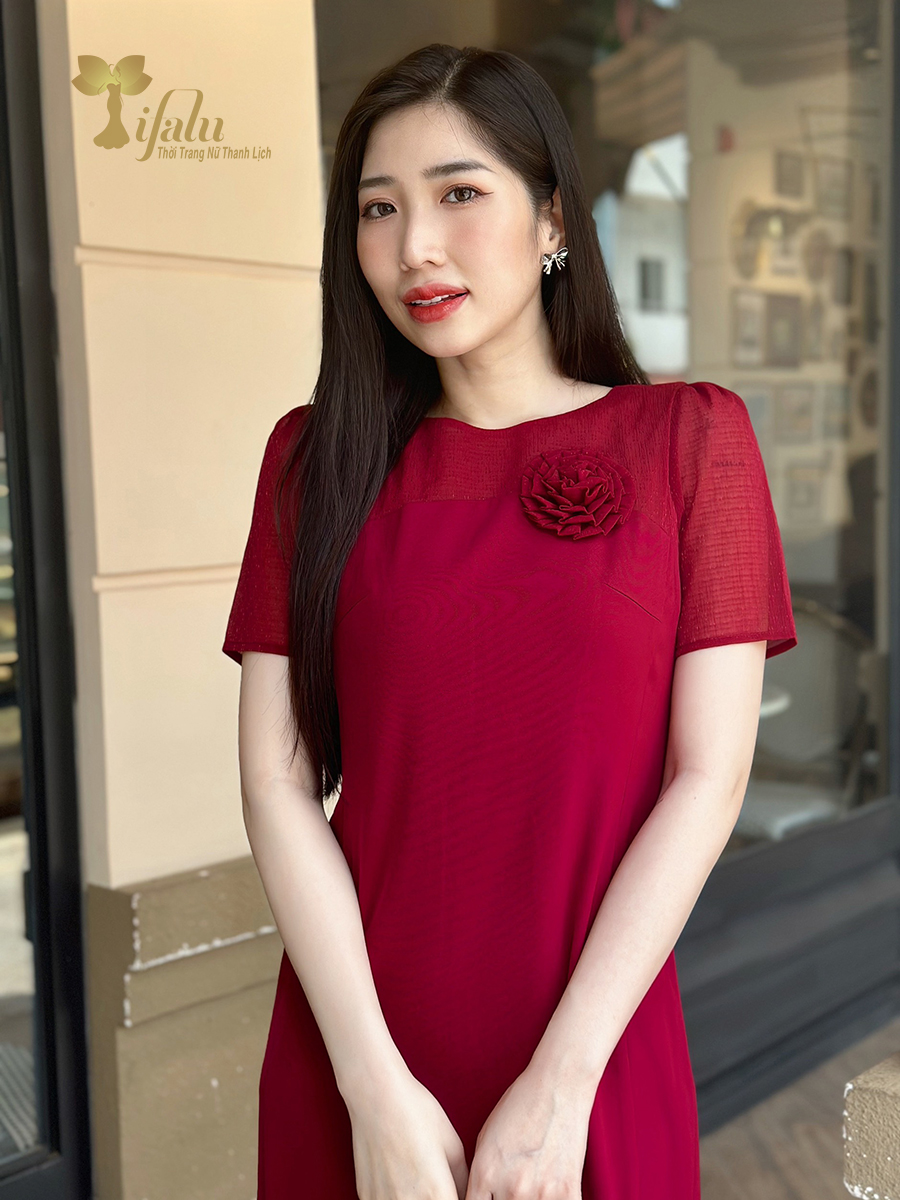 Mô tả Váy đầm thiết kế cao cấp Zol by TIFALU dáng suông màu đỏ đậm - ZOL941RED - 2