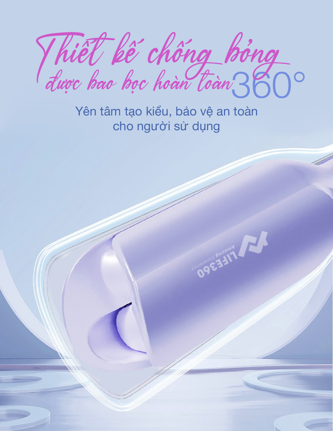 Mô tả Máy Uốn Tóc Ion Âm Kiểu Pháp Life360 LF-MUP23, Máy Uốn Tóc Hippie, Uốn Xoăn Gợn Sóng 32mm, BH 1 Năm - 11