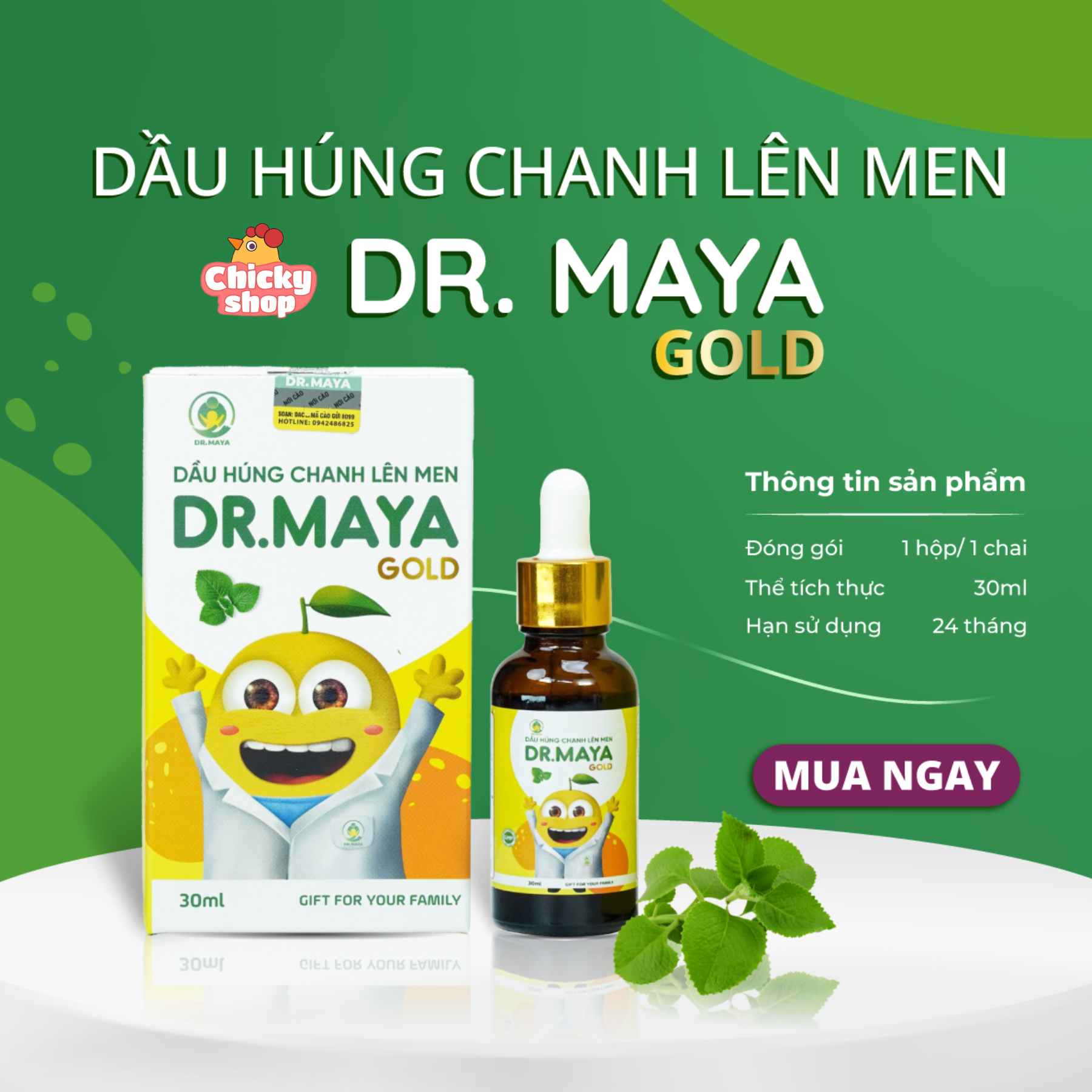 Mô tả Dầu húng chanh lên men Minion Gold Dr.Maya 30ml - 1