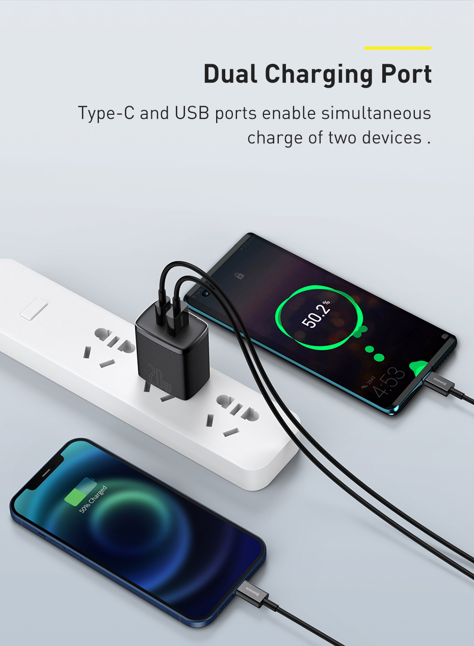 Mô tả Củ Sạc Nhanh PD 20w 2 Cổng Chính Hãng Baseus QC3.0 Cục Type-C Và USB Cho iP 13 12 11 XS X XR Xiaomi - 3
