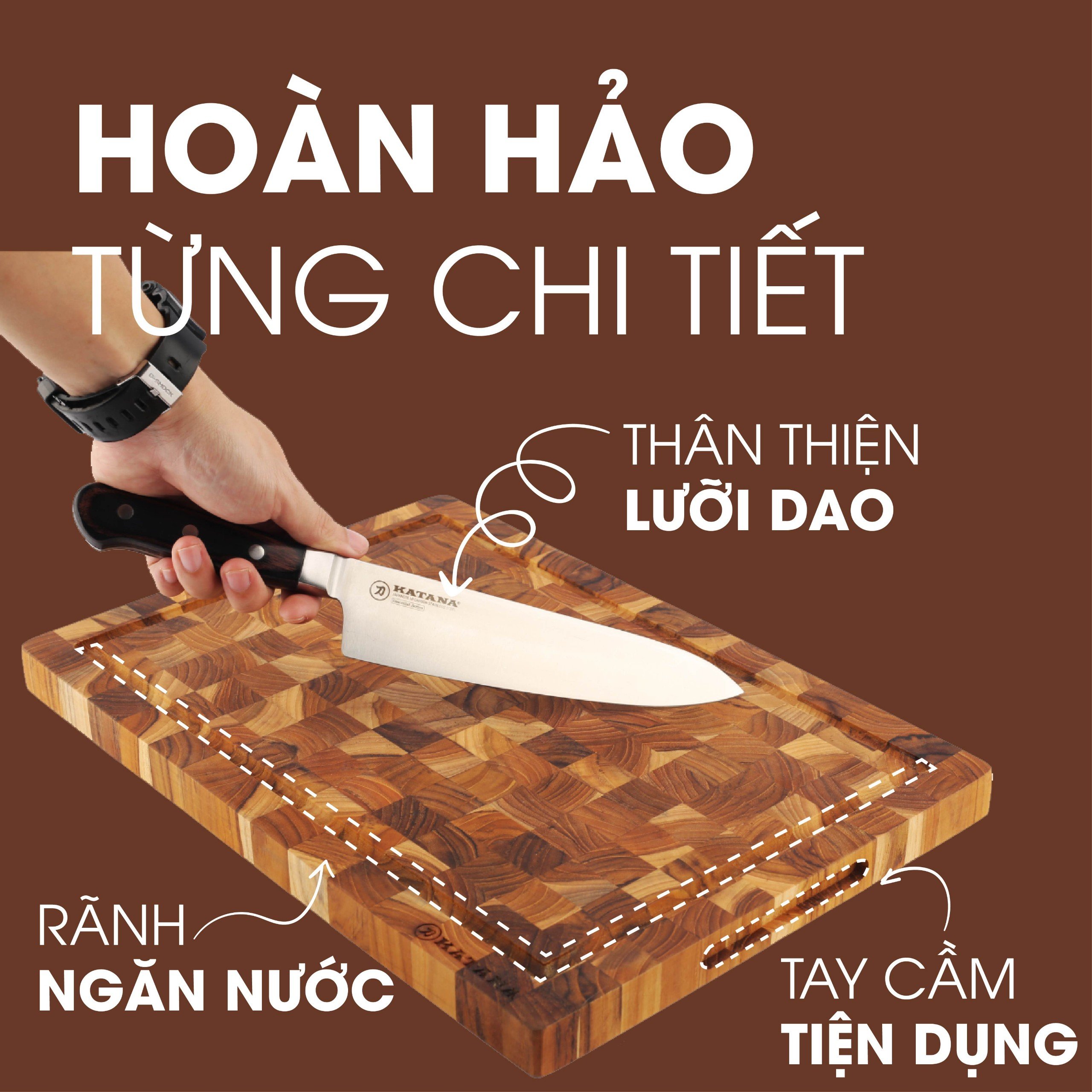 Mô tả Thớt Gỗ Teak KATANA Chính Hãng Siêu Tiện Dụng Vừa Băm Thái Decor An Toàn Vệ Sinh - KT01 250x350x25mm - 3