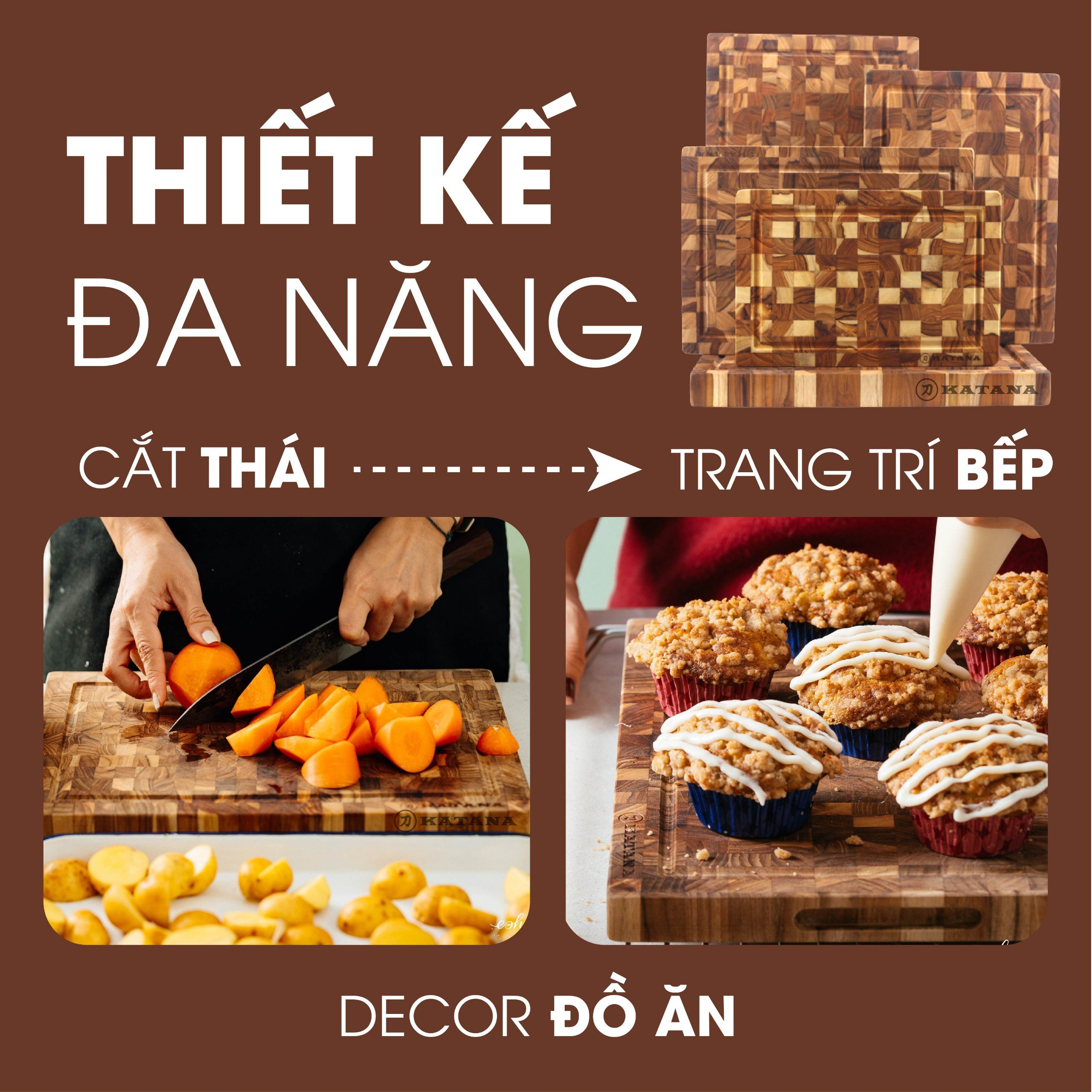 Mô tả Thớt Gỗ Teak KATANA Chính Hãng Siêu Tiện Dụng Vừa Băm Thái Decor An Toàn Vệ Sinh - KT01 250x350x25mm - 4