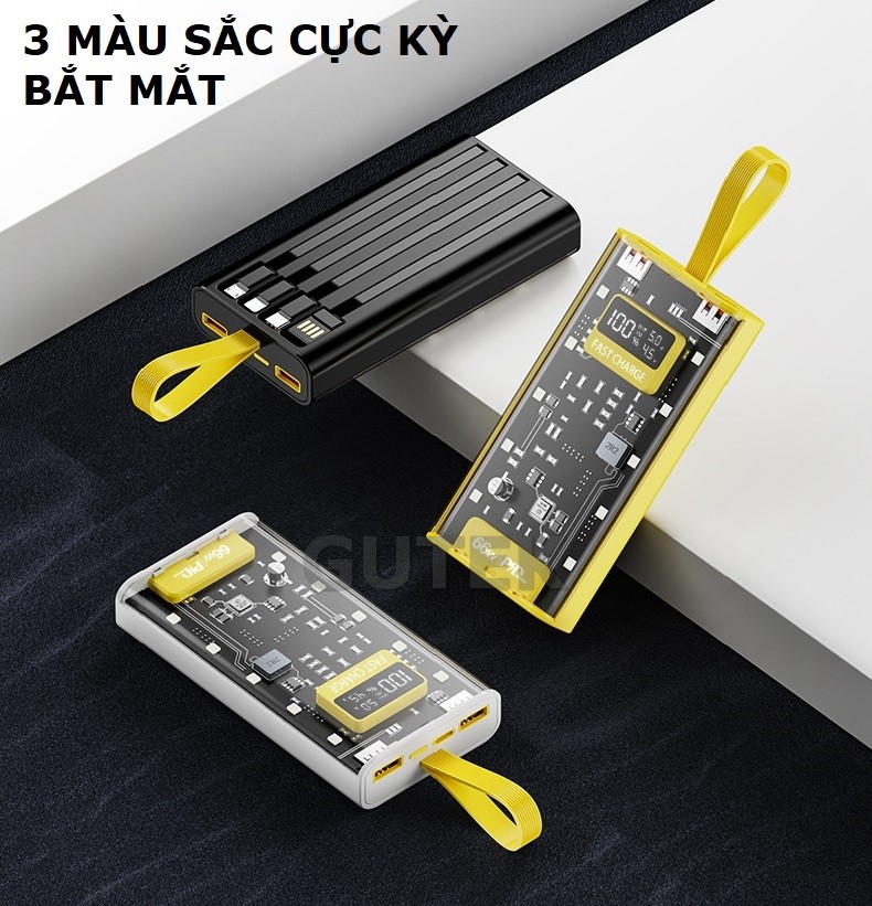 Mô tả Sạc dự phòng 30000mah sạc nhanh 66w pin dung lượng lớn đi kèm dây cắm nhiều điện thoại - Gutek DX745 - 2