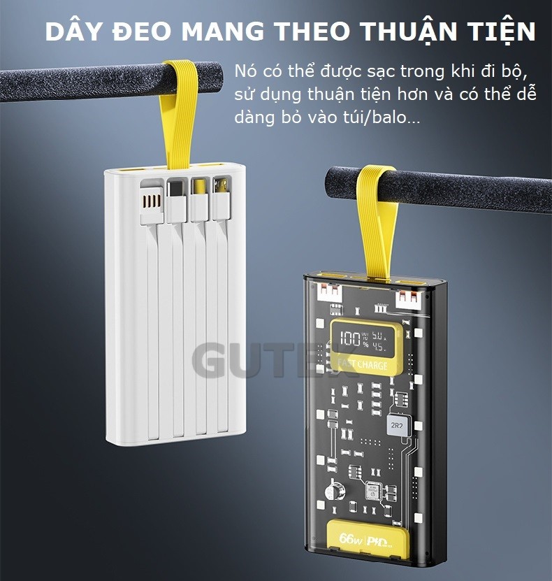 Mô tả Sạc dự phòng 30000mah sạc nhanh 66w pin dung lượng lớn đi kèm dây cắm nhiều điện thoại - Gutek DX745 - 7