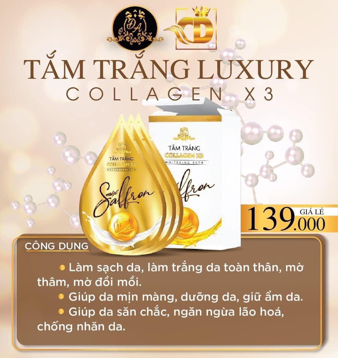 Tắm trắng toàn thân kích trắng collagen x3 Đông Anh Luxury Mix Saffron hộp  3 gói