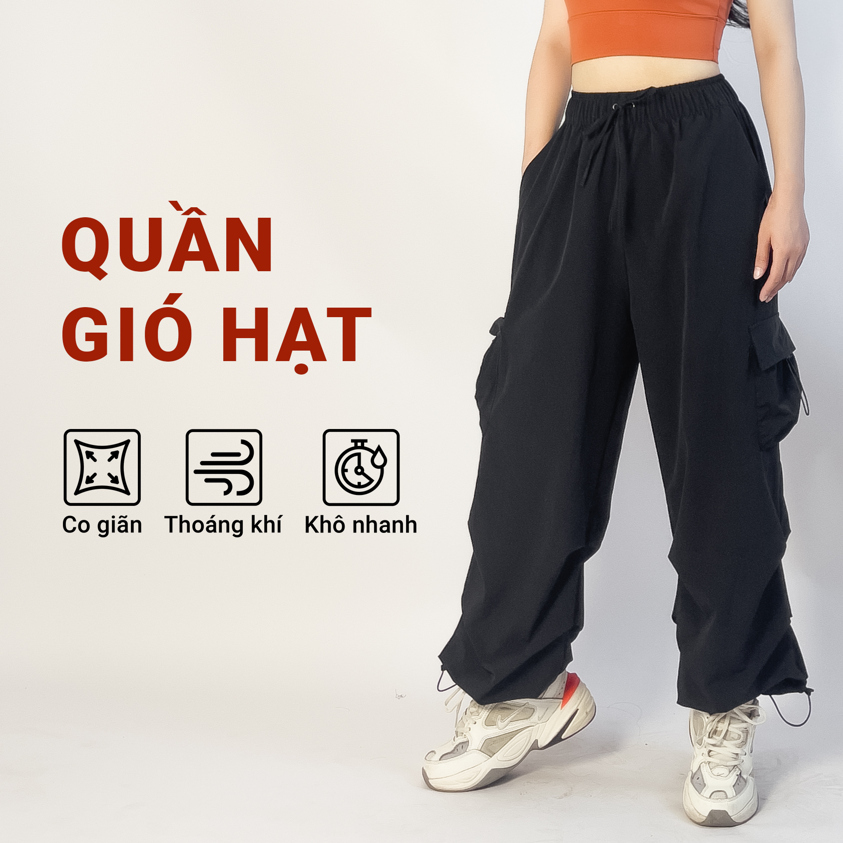 Mô tả Quần jogger gió hạt mát lạnh GTH88 thiết kế túi vuông có dây điểu chỉnh ông quần by Gladimax - 1
