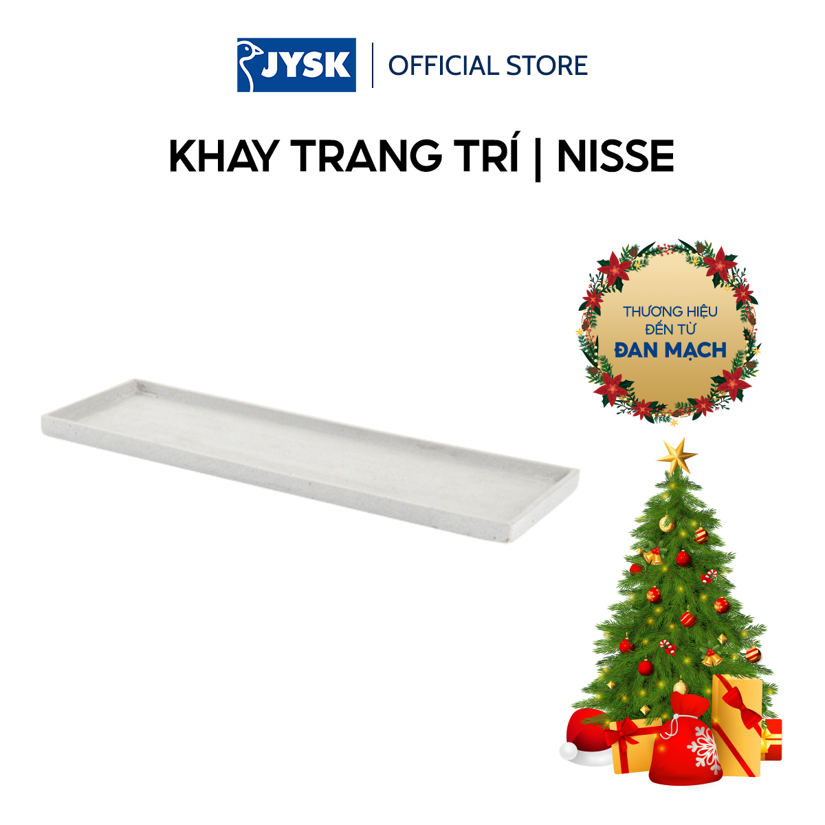 Khay trang trí JYSK Nisse polyresin/polystone xám nhạt