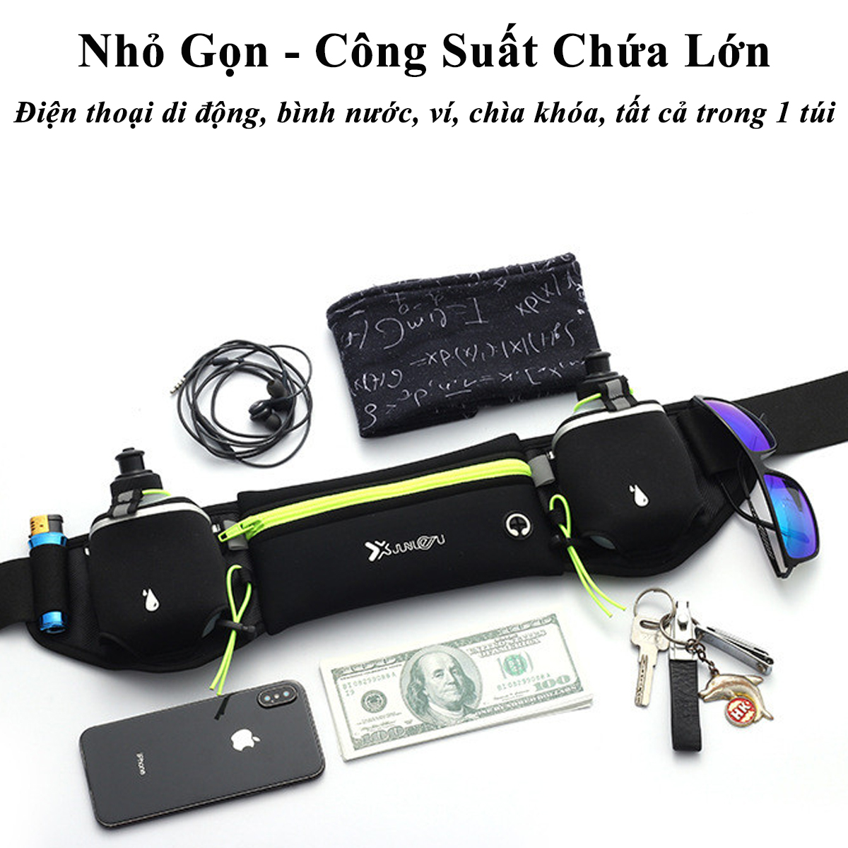 Mô tả Túi Đeo Hông Chạy Bộ Đựng Điện Thoại Ví Khóa Chống Nước Chọn Màu Có Bình Đựng Nước Nhựa 175ml Chính Hãng Amalife - 5