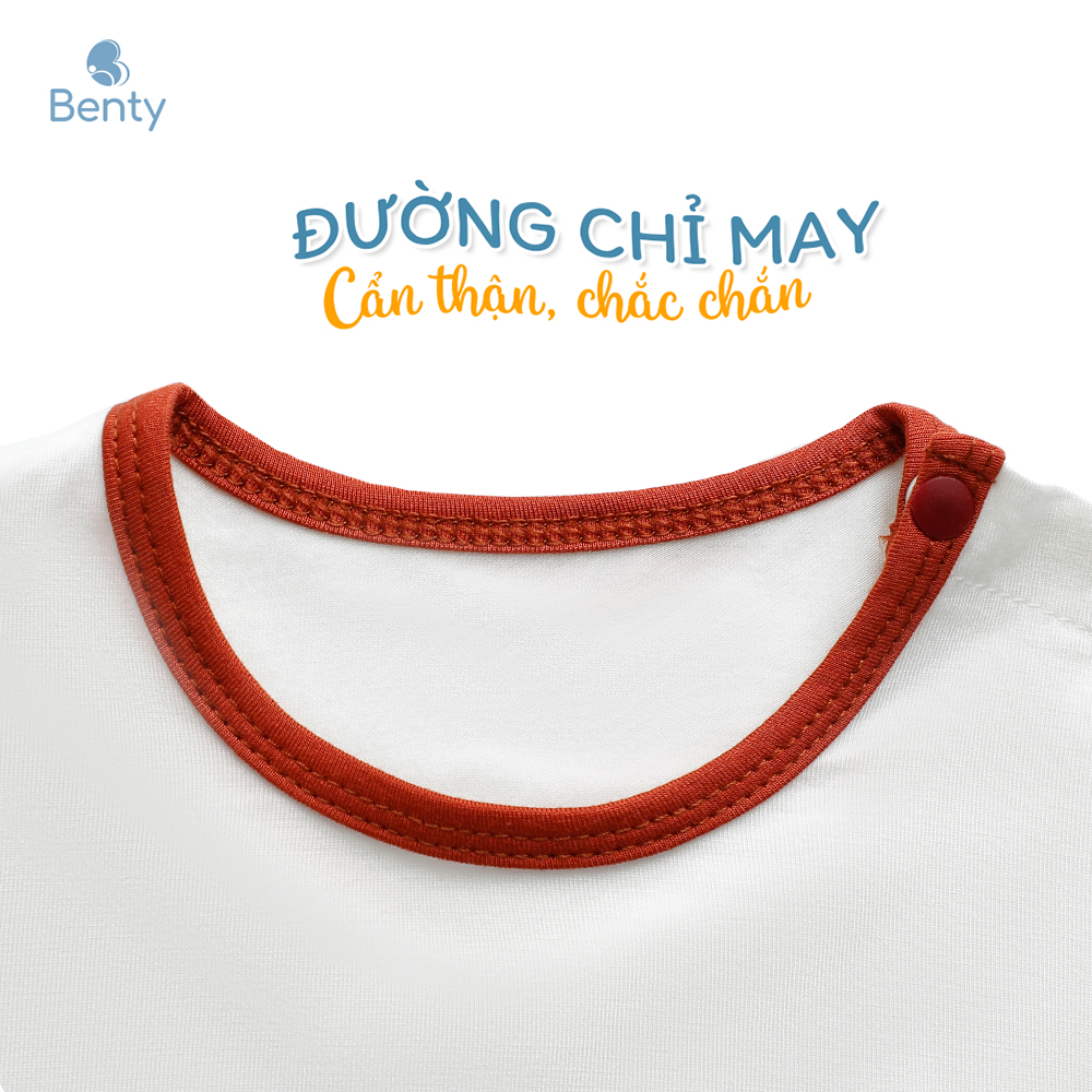 Mô tả Bộ cộc tay cài vai trơn phối viền cổ BENTY cotton thấm hút mồ hôi, đồ bộ cho bé trai, bé gái - 2