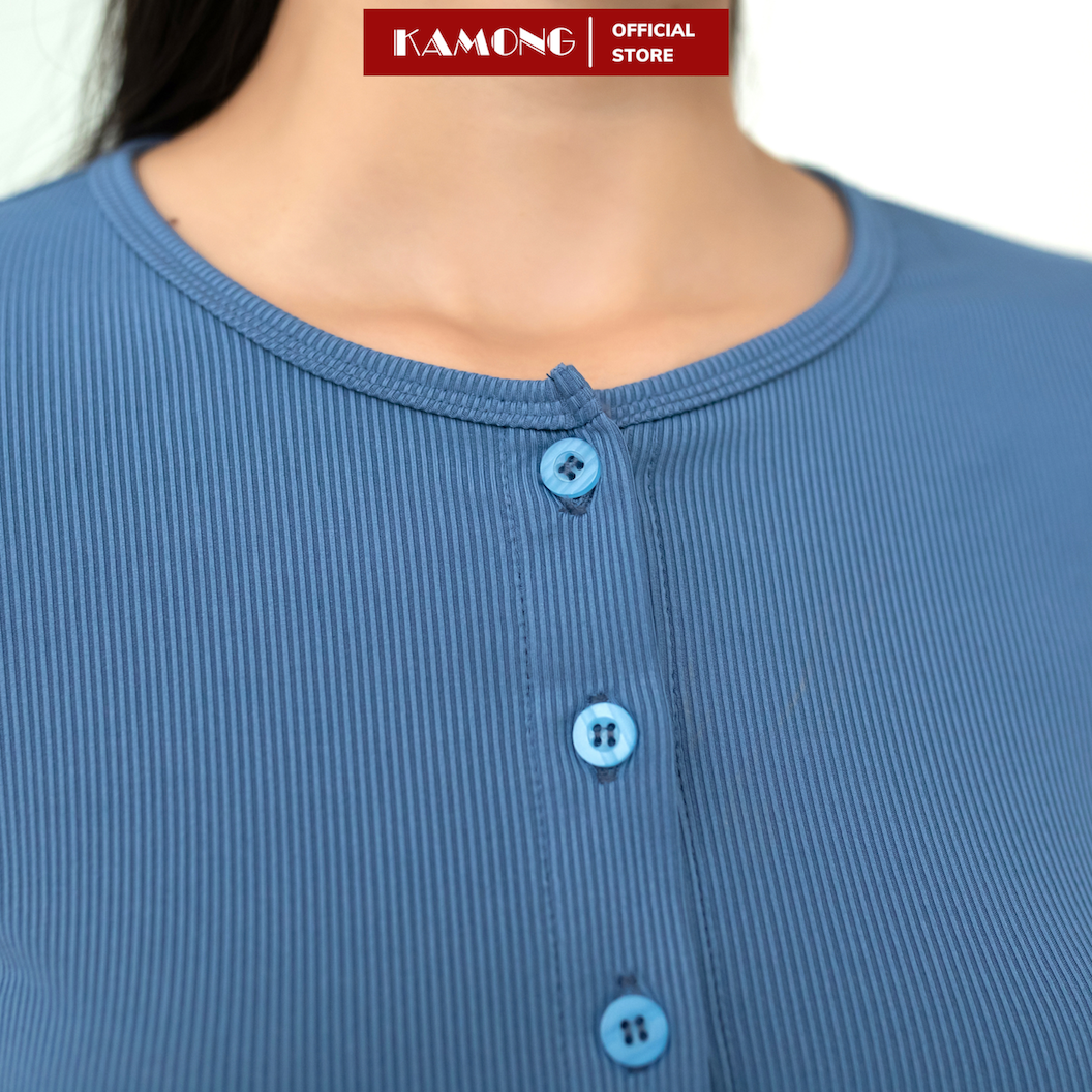 Mô tả Áo croptop nữ tay dài cài nút KAMONG chất liệu thun tăm A149 - 1