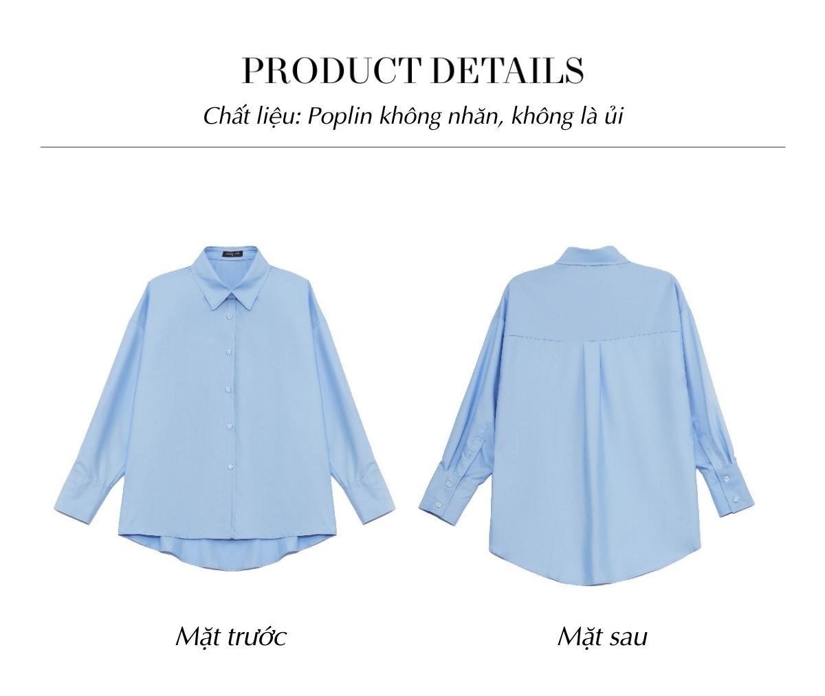 Mô tả Áo sơ mi oversized MONO TALK (xanh da trời) vải poplin hạn chế nhăn, mềm mát T10001FT - 2