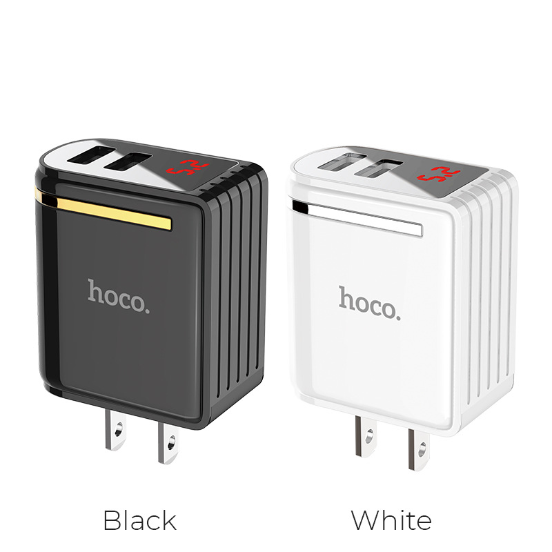 Củ sạc nhanh Hoco C39 có 2 cổng USB và màn LCD hiển thị đo công xuất và ...