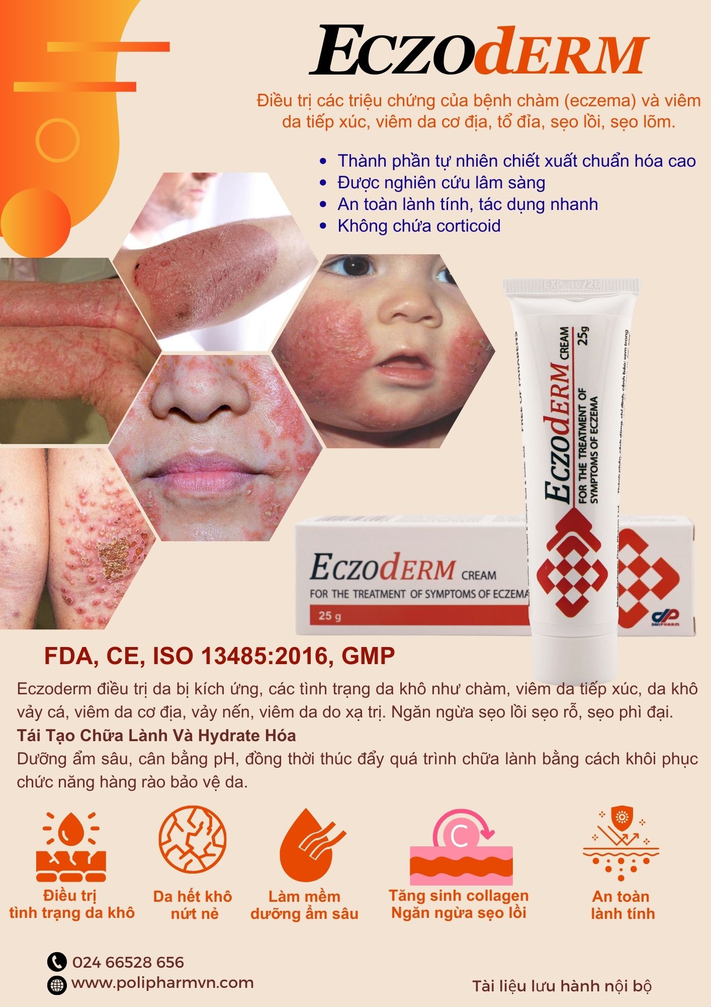 Mô tả Chính hãng ECZODERM Kem bôi chàm eczema, viêm da cơ địa, da khô, tổ đỉa, sẹo lồi Danpharm ISRAEL - tuýp 25g - 1