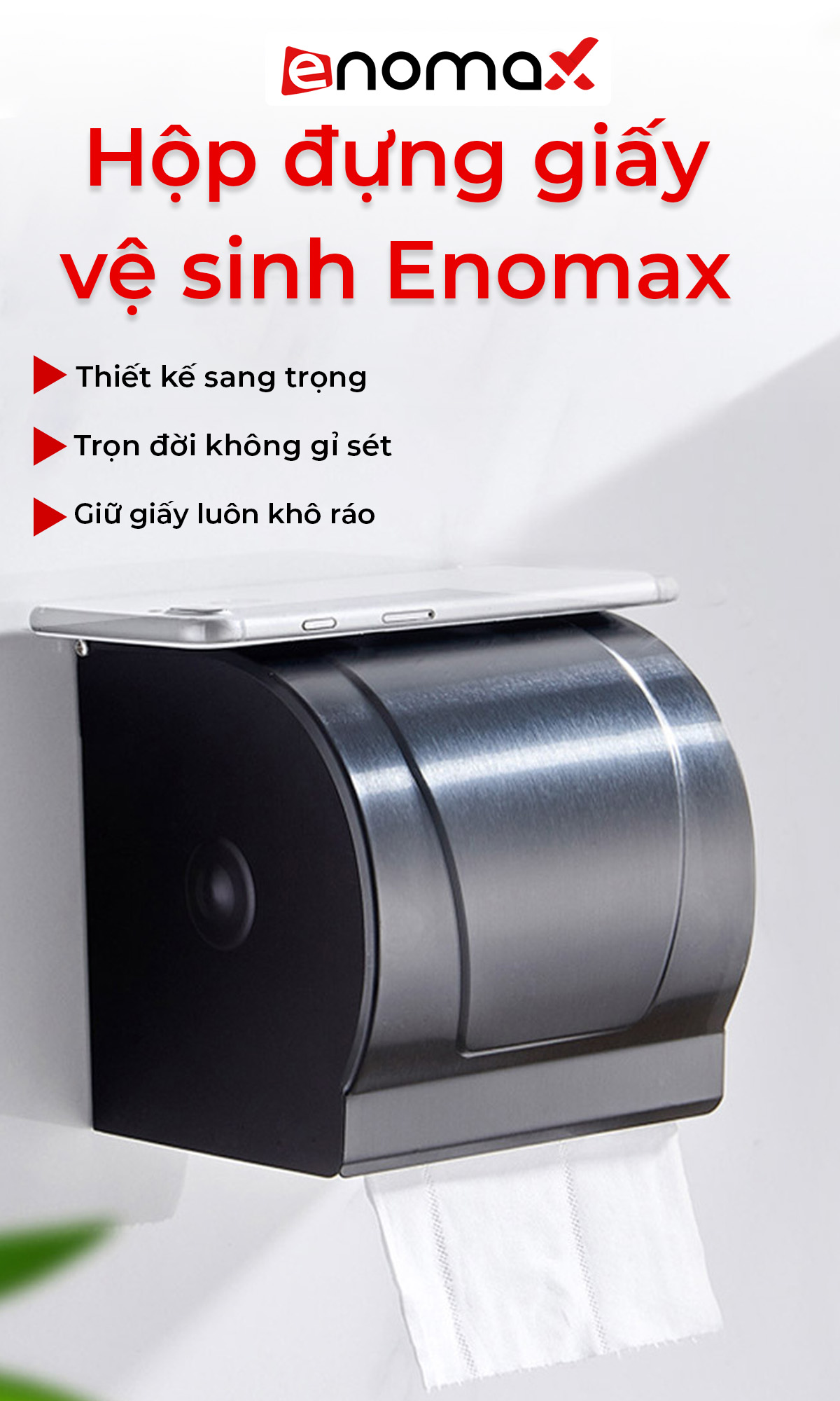 Hộp đựng giấy vệ sinh Enomax dán tường màu xám