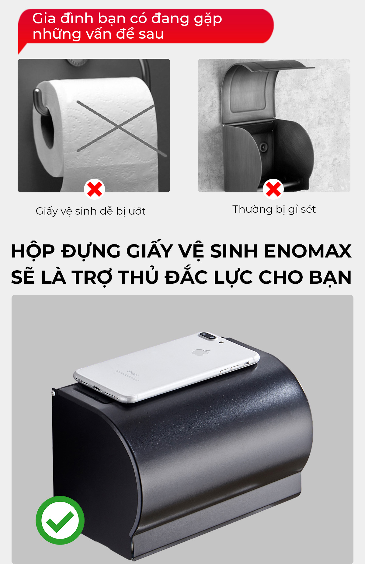 Hộp đựng giấy vệ sinh Enomax dán tường góc vuông