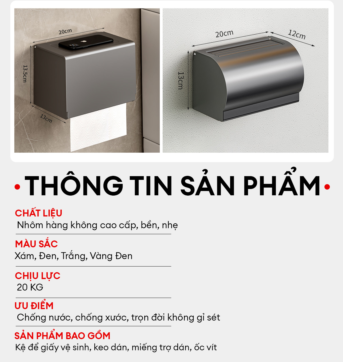 Hộp đựng giấy vệ sinh Enomax dán tường chịu lực 20kg