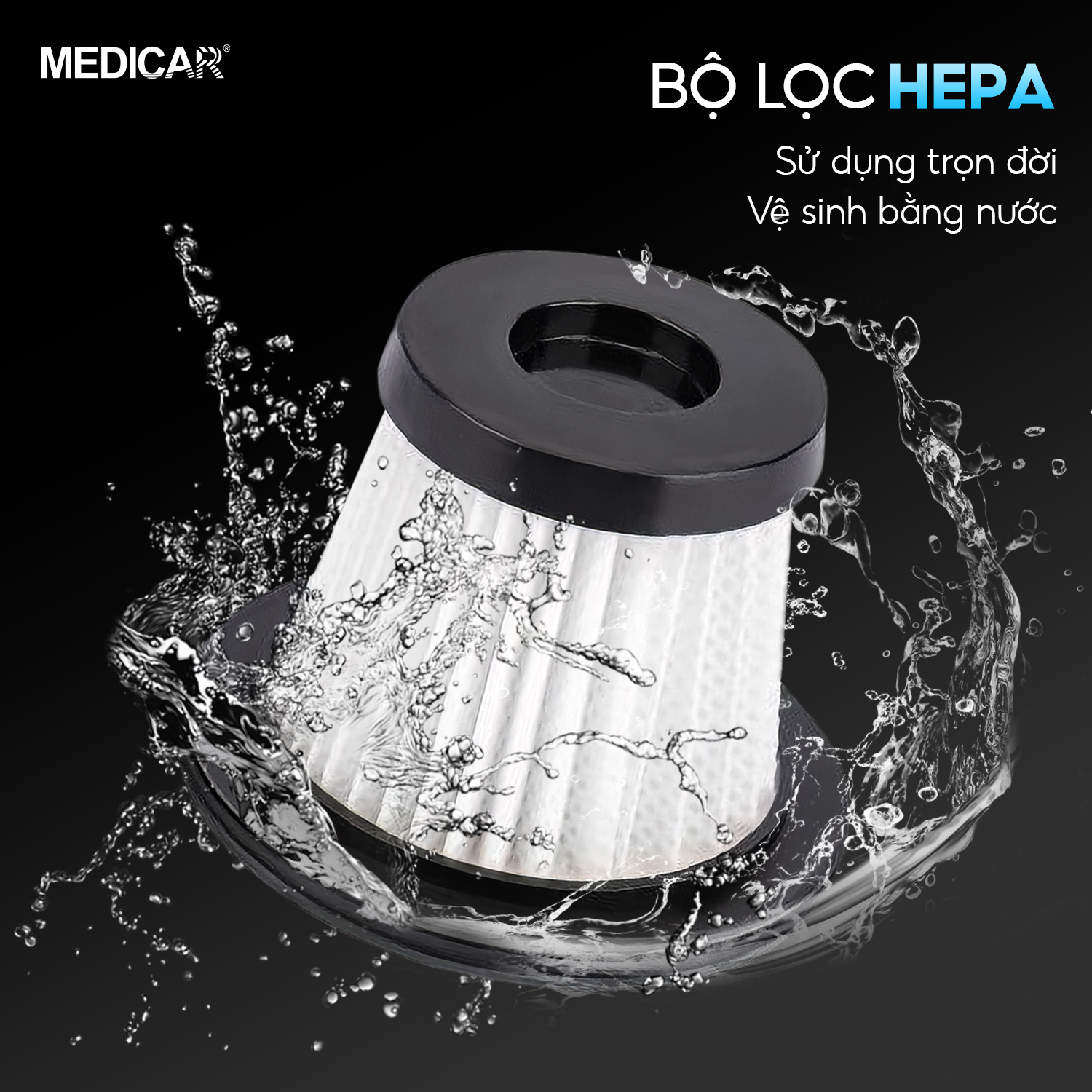 Mô tả Máy hút bụi ô tô cầm tay chuyên dụng Medicar, lực hút mạnh 6500PA, cắm vào tẩu sạc xe hơi, 3 đầu hút - 3