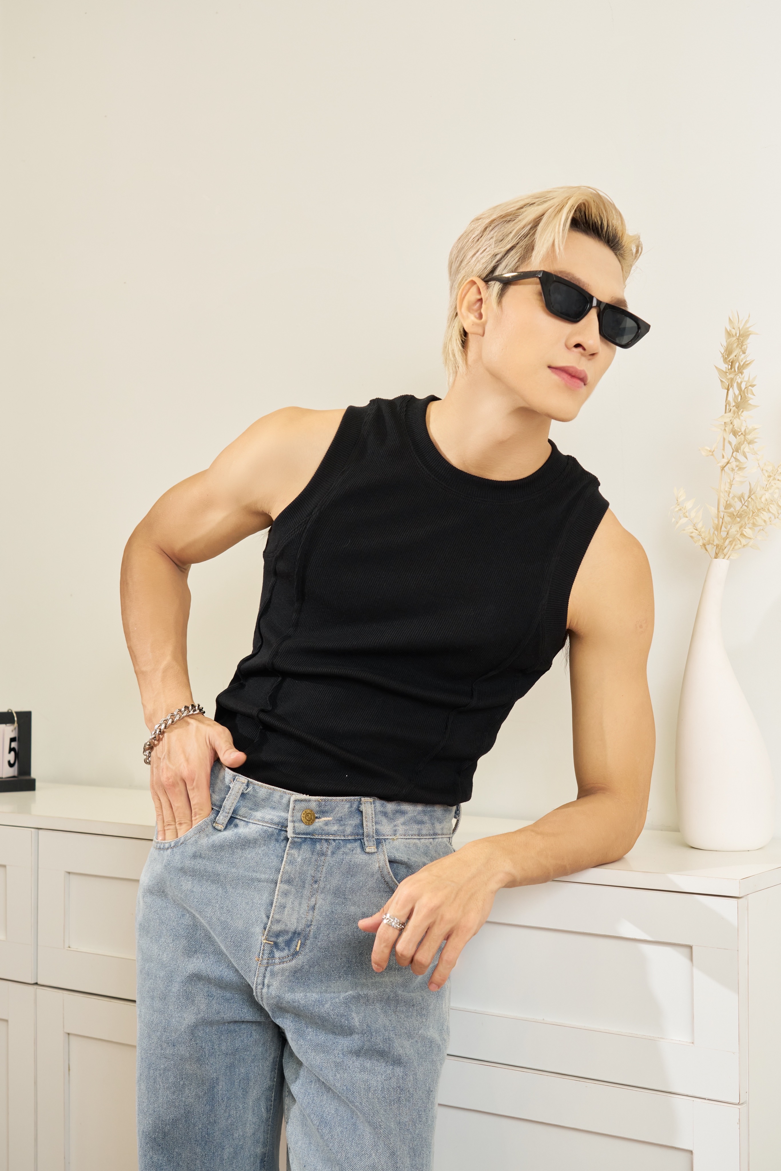 Mô tả Áo Thun Ba Lỗ Tanktop Cổ Tròn Xếp Ly Thun Gân Cao Cấp Form Body Thương Hiệu Mr Twins - 4