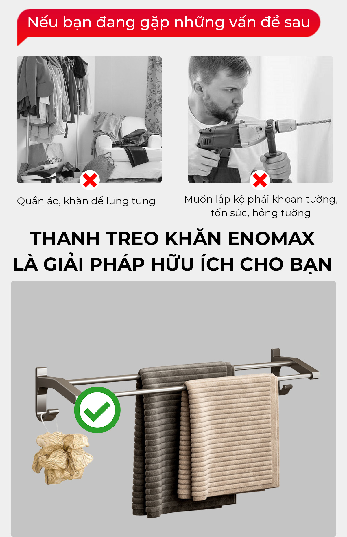 Giá treo quần áo dán tường Enomax