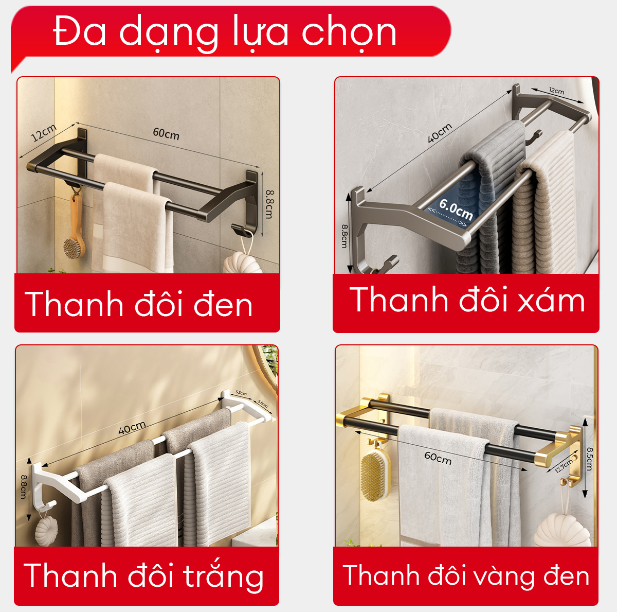 Mô tả Giá treo khăn phòng tắm Enomax, treo quần áo dán tường, chất liệu nhôm hàng không cao cấp, Bảo hành 10 năm (Eno - 0136) - 9