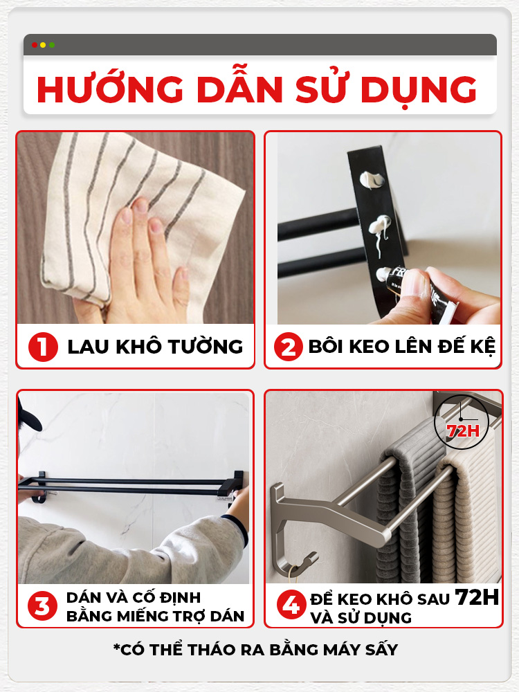 Mô tả Giá treo khăn phòng tắm Enomax, treo quần áo dán tường, chất liệu nhôm hàng không cao cấp, Bảo hành 10 năm (Eno - 0136) - 11