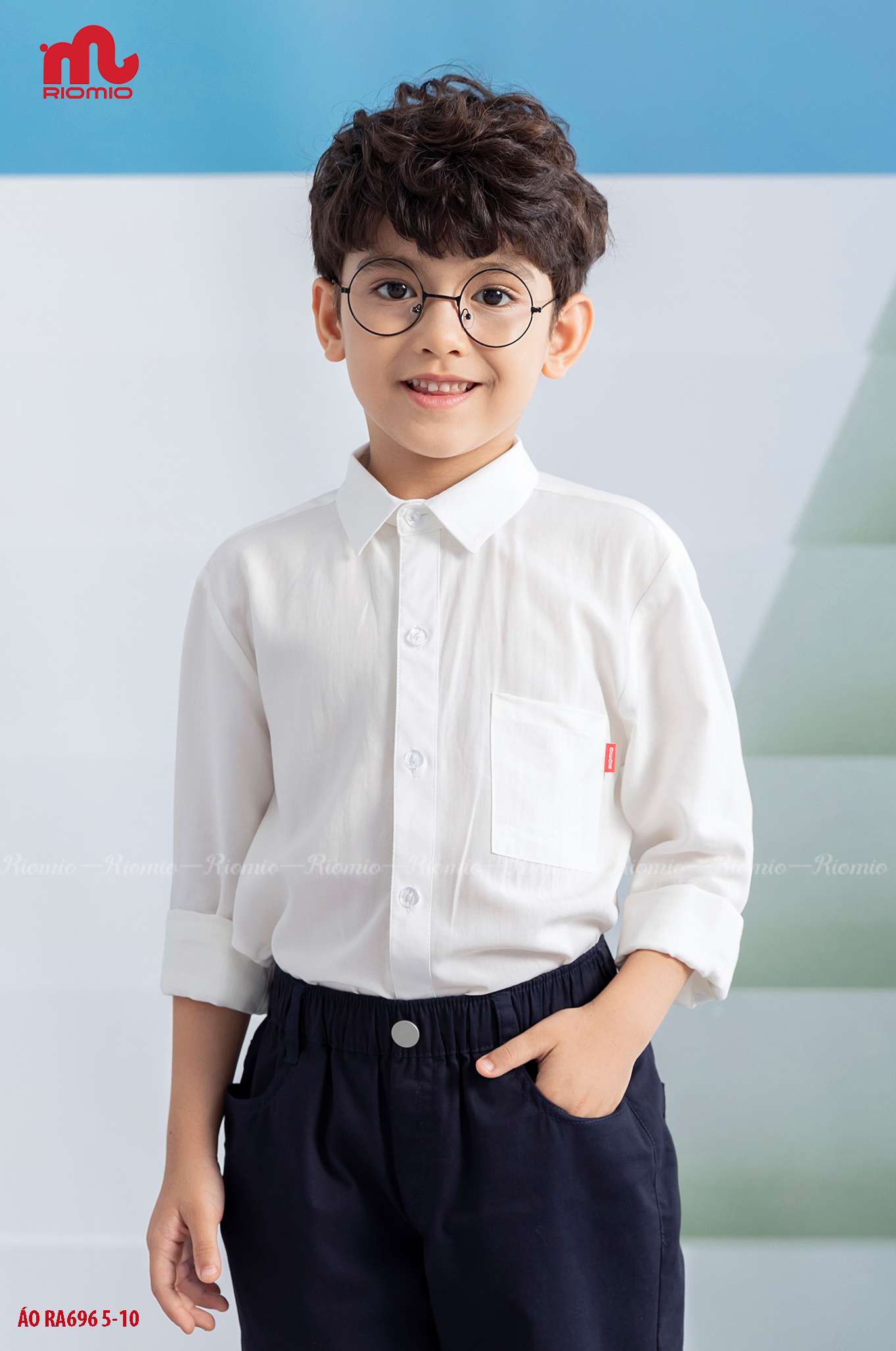 Mô tả Áo sơ mi trắng bé trai RIOMIO size 20-42kg chất 100% cotton thô Hàn mềm mát RA696 - 1