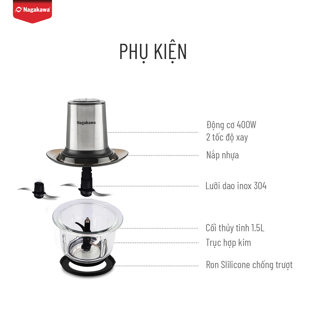 Mô tả Máy xay thịt Nagakawa NAG0812 (400W - 1.5L) - Lưỡi dao inox 304 - BH 12 tháng - 2