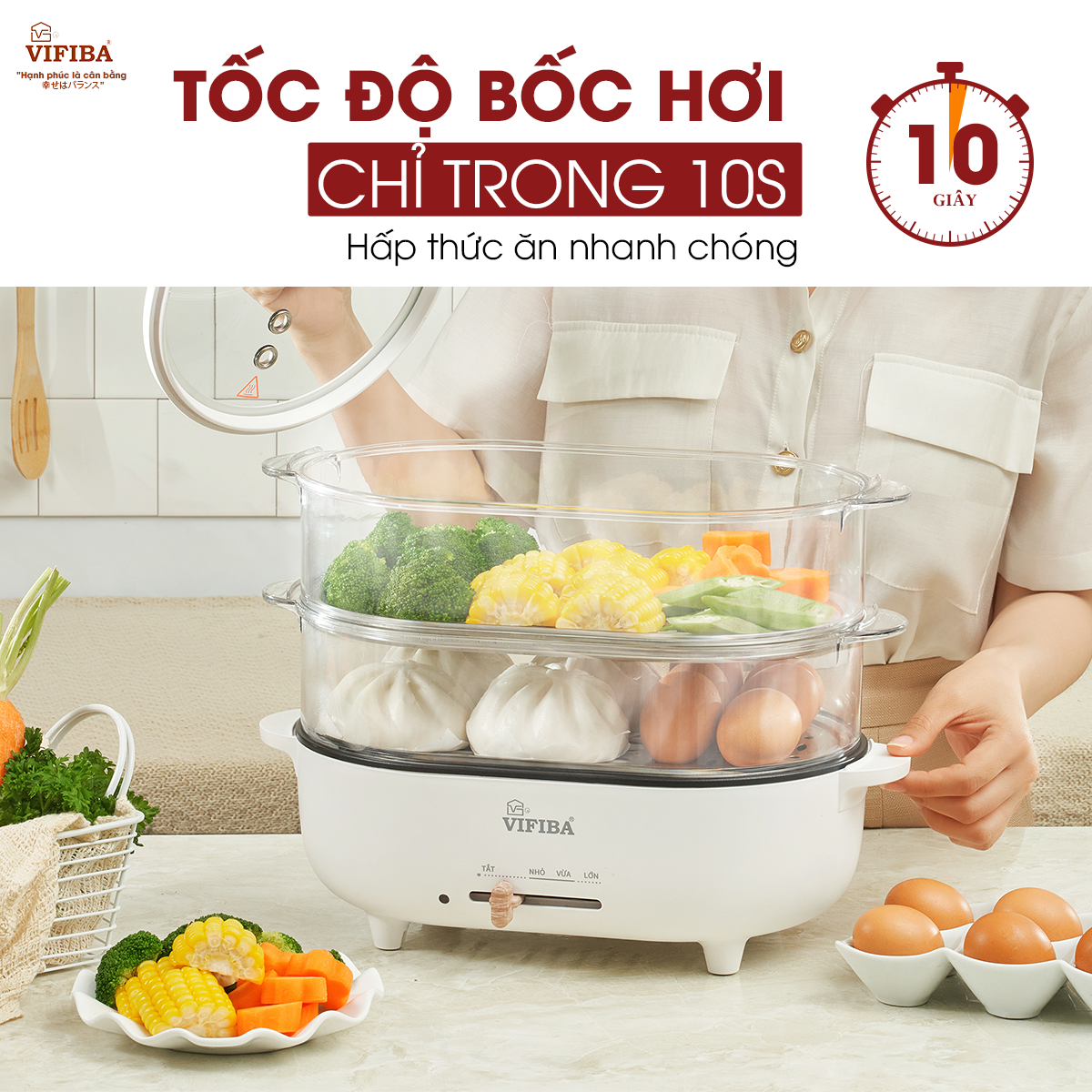 Mô tả Nồi Lẩu Điện Hấp 2 Tầng KACHI VIFIBA - NồI Vừa Nấu Lẩu Vừa Hấp - Công Suất 1000W, Dung Tích Nấu 15L - 5