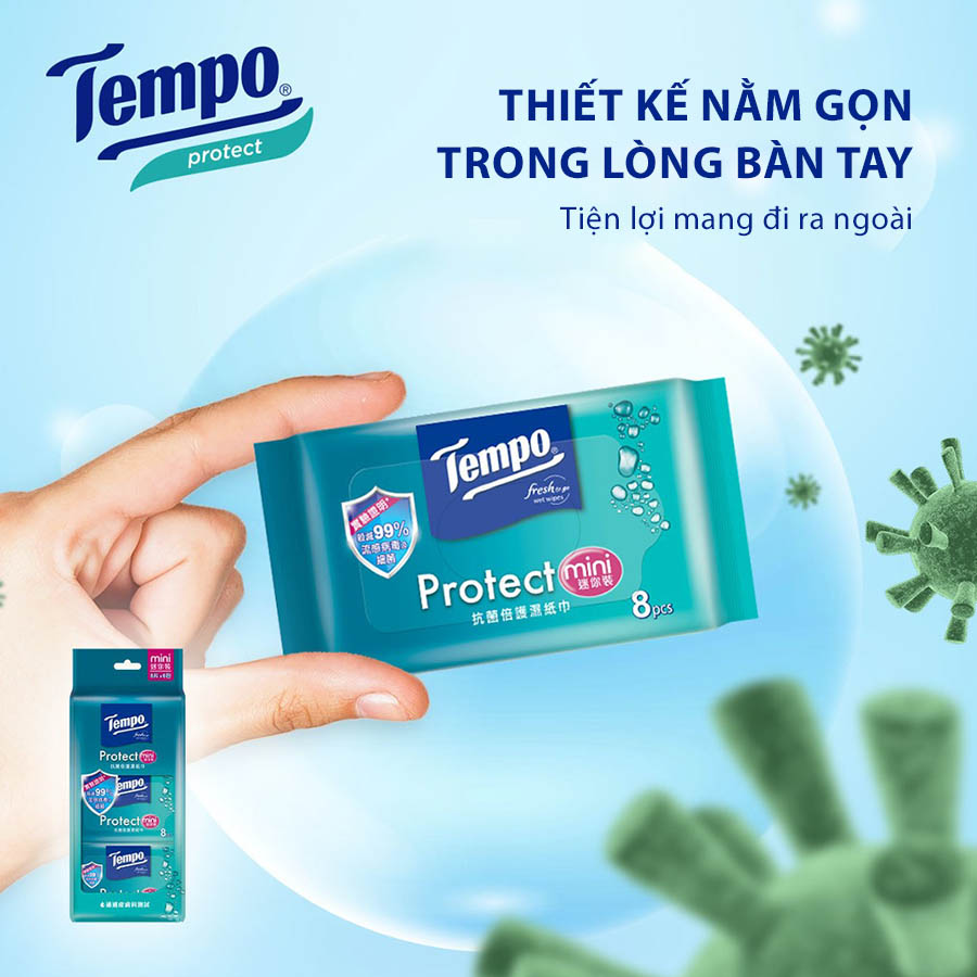 [LỐC 6 GÓI] Khăn ướt Mini Tempo Protect Ngăn Ngừa Vi Khuẩn cao cấp ...