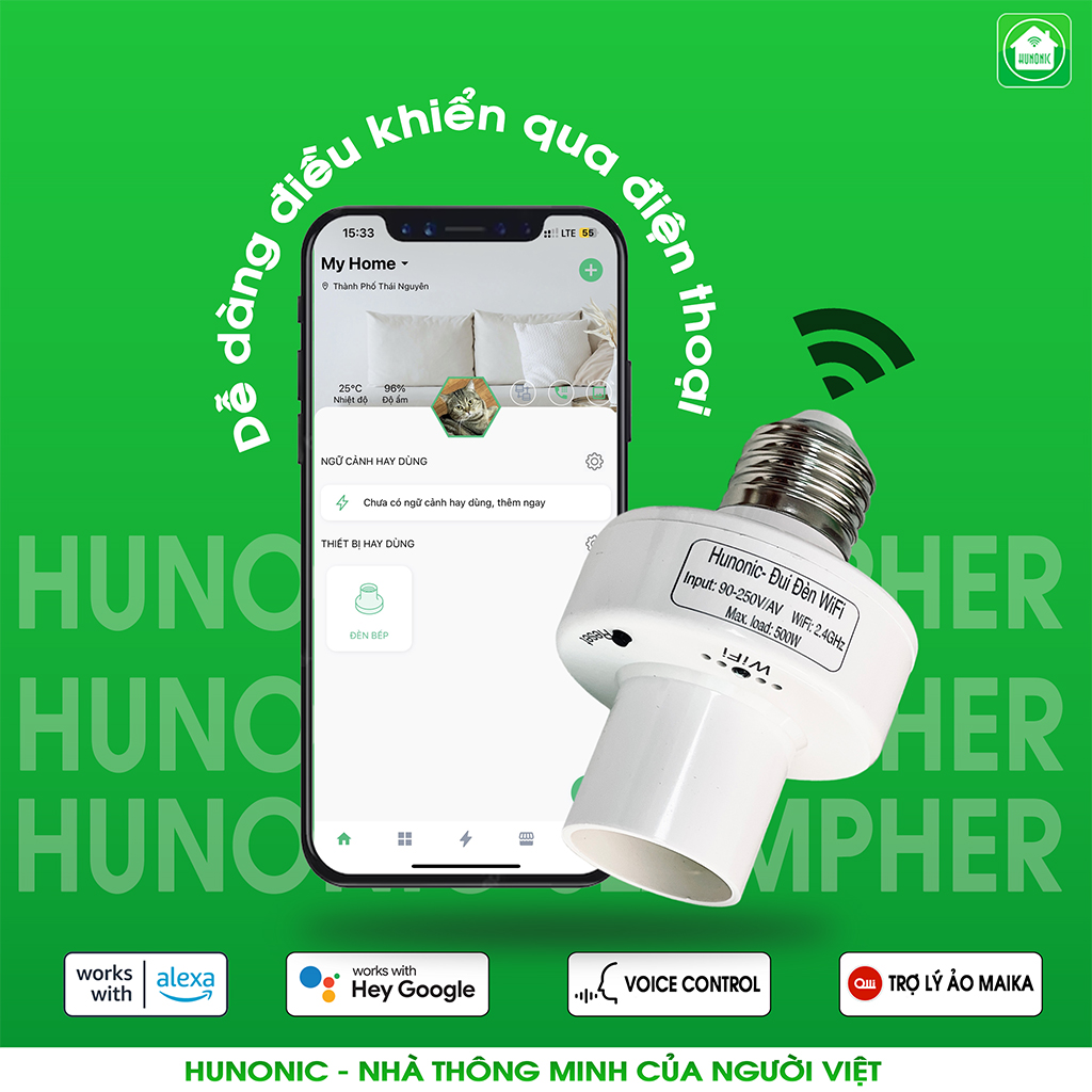 Kích thước đui đèn Wifi Hunonic