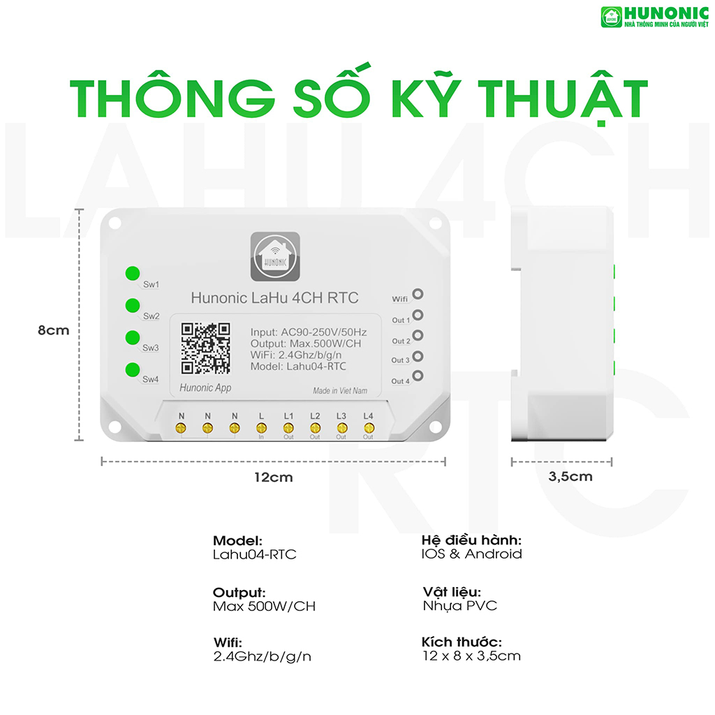 Công tắc thông minh Hunonic Lahu LAHU04 RTC - Cổng kết nối