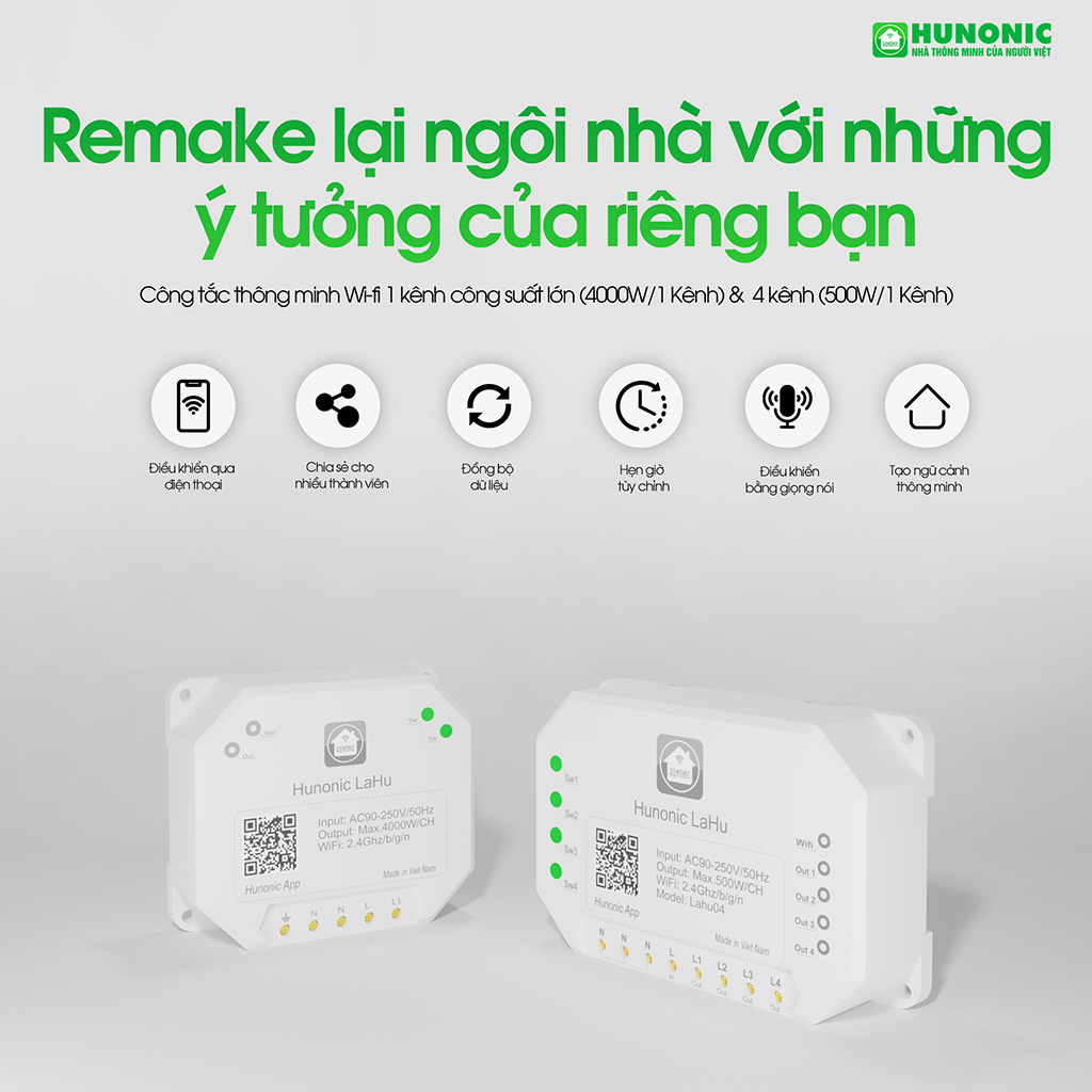Công tắc thông minh Hunonic Lahu LAHU04 RTC - Hướng dẫn lắp đặt