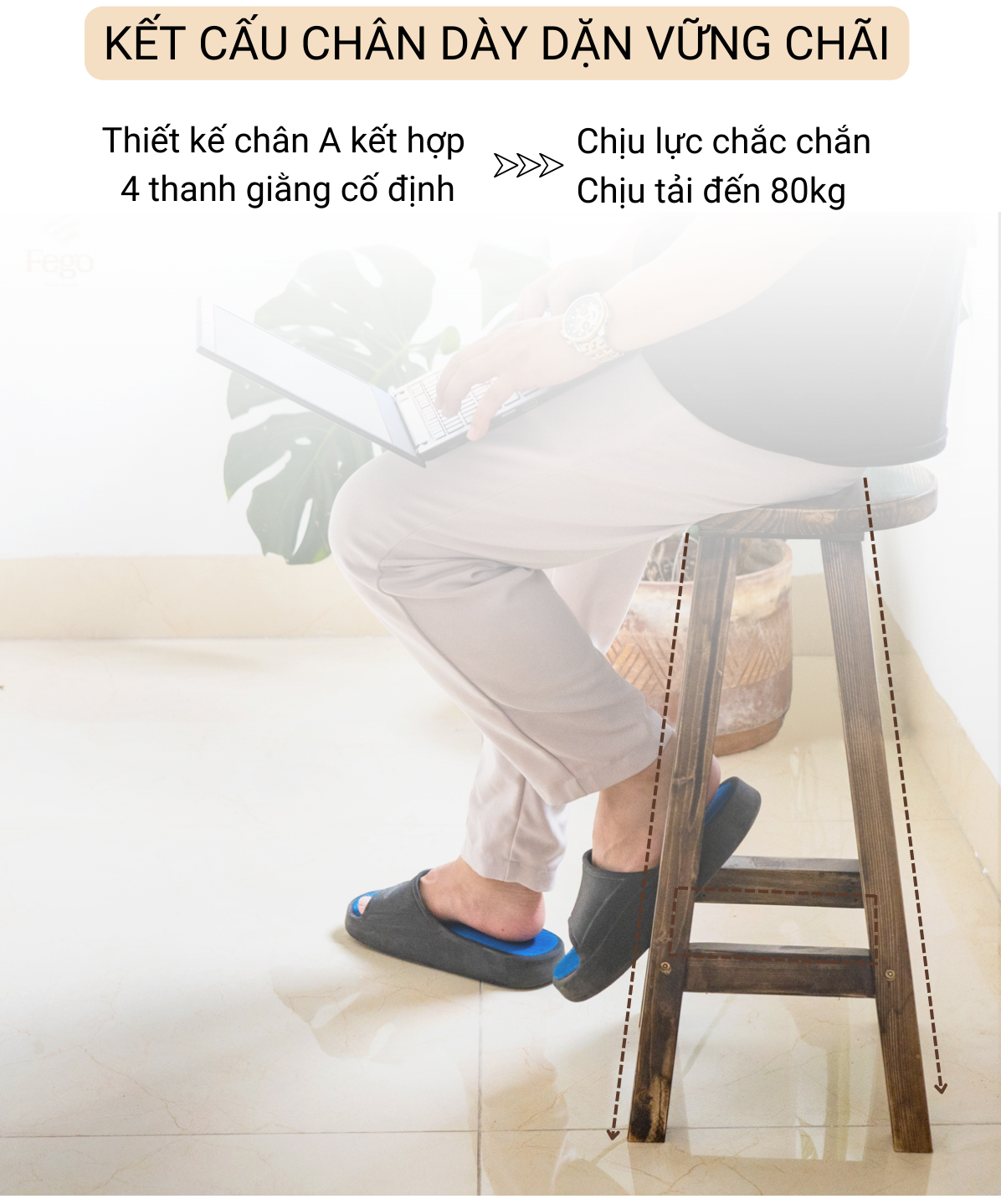 Ghế đôn gỗ thông FEGO - Lắp đặt dễ dàng