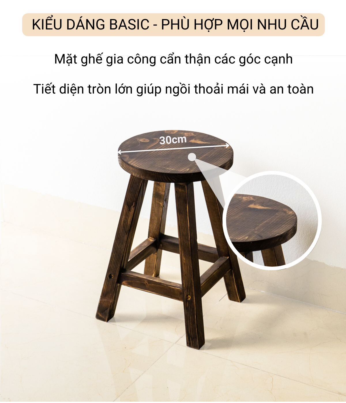 Ghế đôn gỗ thông FEGO - Phong cách