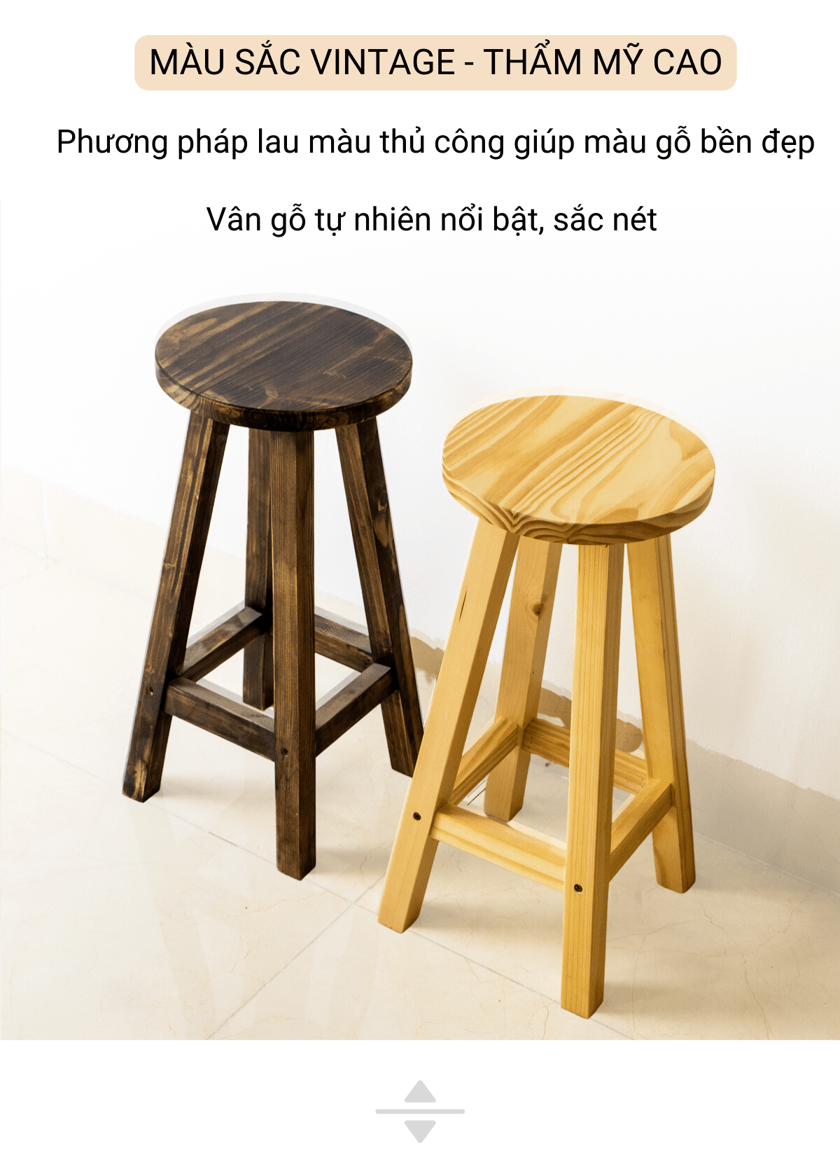 Mô tả Ghế đôn tròn gỗ thông FEGO cao 45cm phù hợp với bàn ăn và làm việc - 6