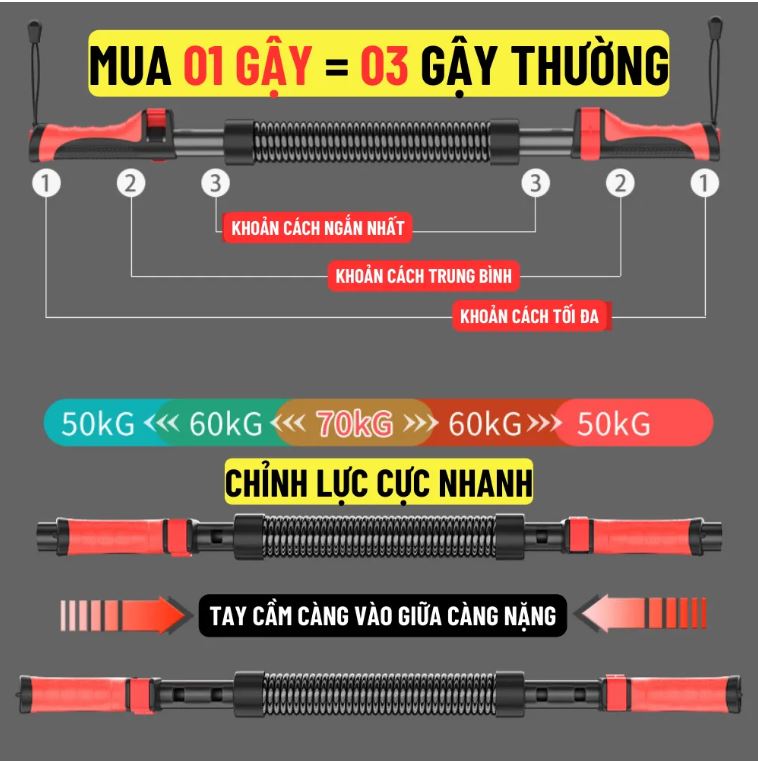 Mô tả Gậy Bẻ Lò Xo Điều Chỉnh Lực 3 Mức Cao Cấp Thế Hệ Mới Chính Hãng Đại Nam Sport - 5