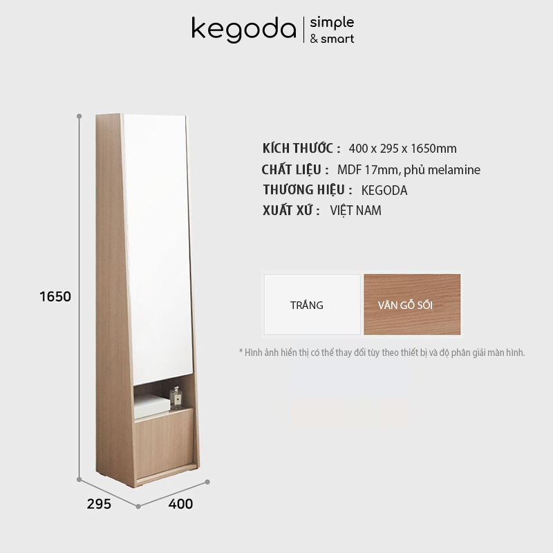 Mô tả Tủ Trang Điểm Decor Có Gương Soi Toàn Thân Đứng Hack Dáng Đẹp, 2 Cánh Mở, Cao 165cm KEGODA KGD43 - 2