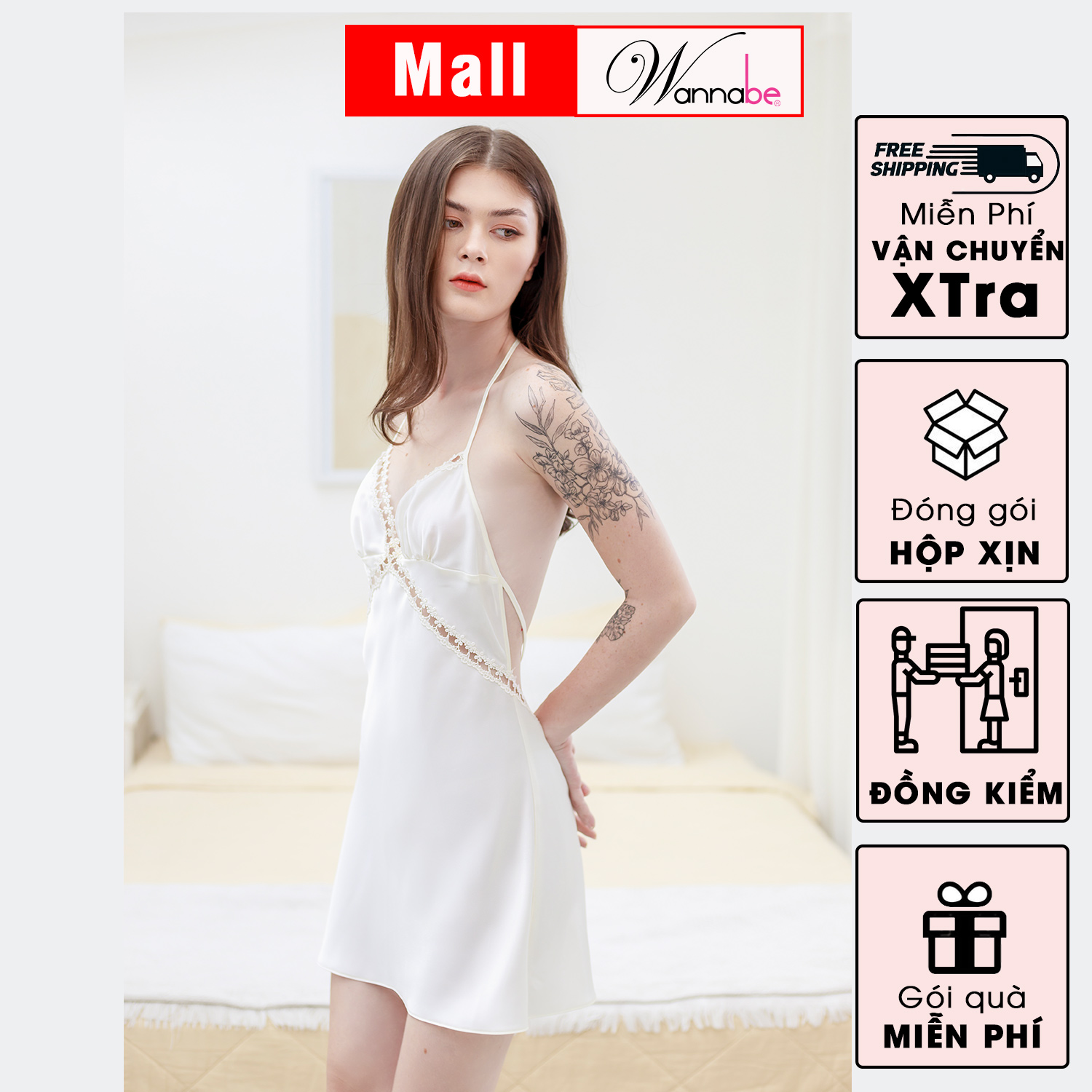 Mô tả Váy ngủ nữ sexy WANNABE đầm ngủ lụa cut-out eo mông đan dây lưng x nóng bỏng tự do thắt mở dây DNS18 - 5