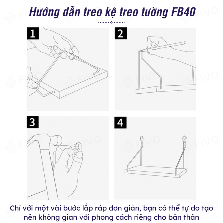 Mô tả Kệ Sách Gỗ Treo Tường Trang Trí Decor FB40 FIVO Không Cần Khoan,Tặng Kèm Đinh Và Móc Treo Inox, Dễ Dàng Gắn Lên Tường - 7