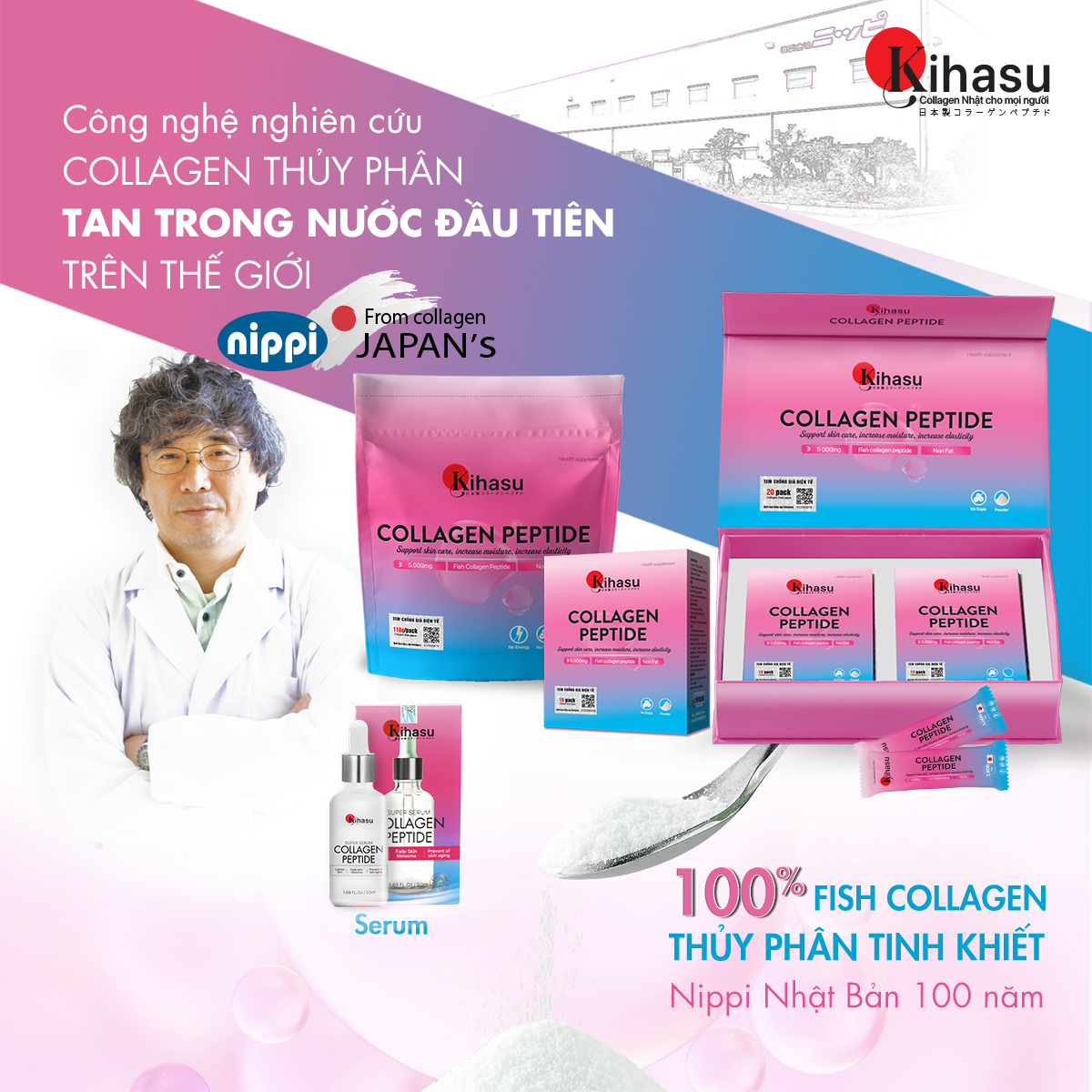 Mô tả Combo bột Kihasu collagen peptide: giúp sáng da, trắng da bạn, mờ nám sạm đốm nâu trên da - 2