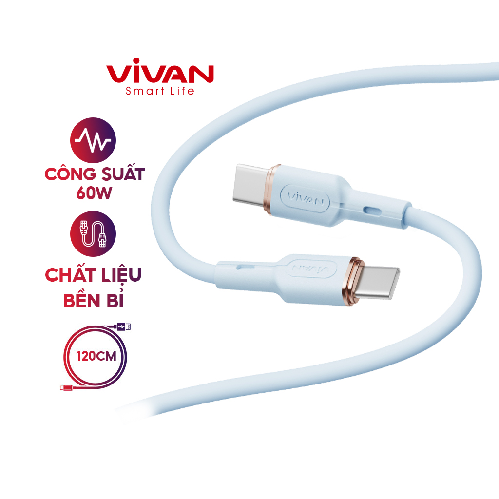 Mô tả Cáp Sạc Nhanh VIVAN VSCL120S/ VSCC120S (Type C to Lin/Type C to Type C) 120cm, Silicon Mềm Dẻo Chống Xoắn Nứt Gãy - 6